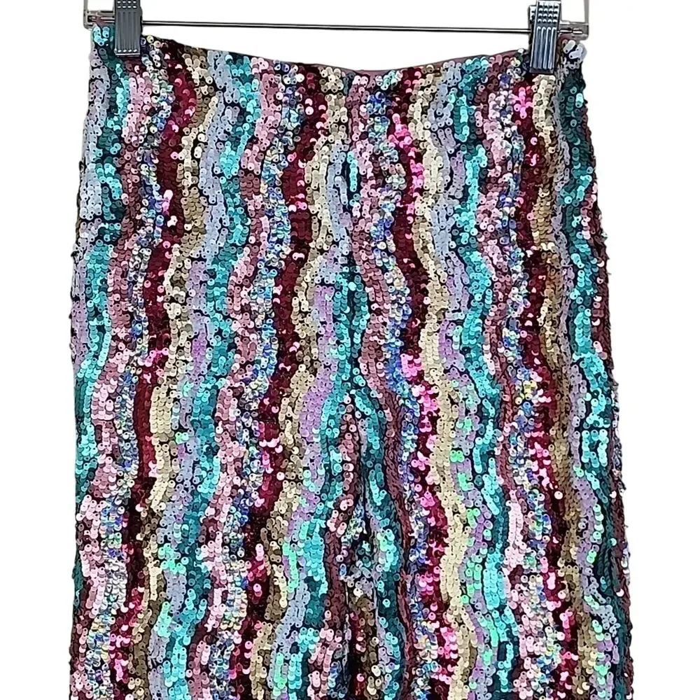 Free People Dance Again Retro Rainbow Sequin Size 2 Pants